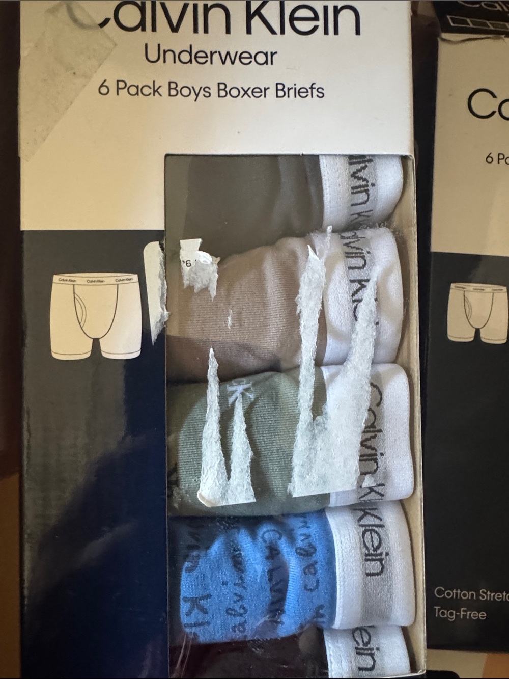 Calvin Klein Boys 6-Pack Boxer Briefs in Blue, Green, Tan